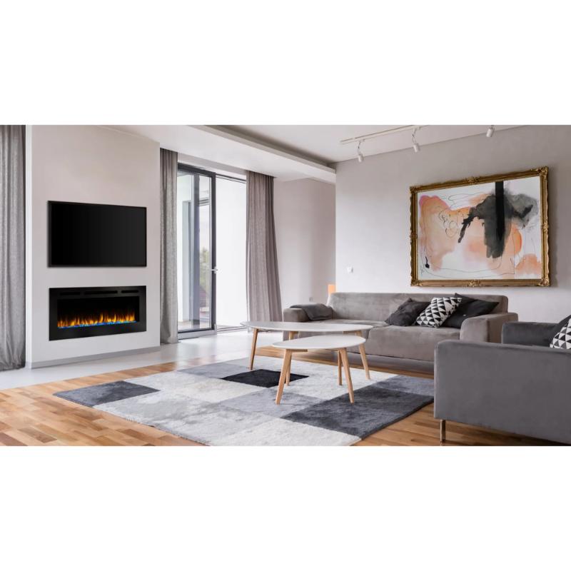 Allusion Wall-mounted Electric Fireplace looking great in the Gray and white themed living area