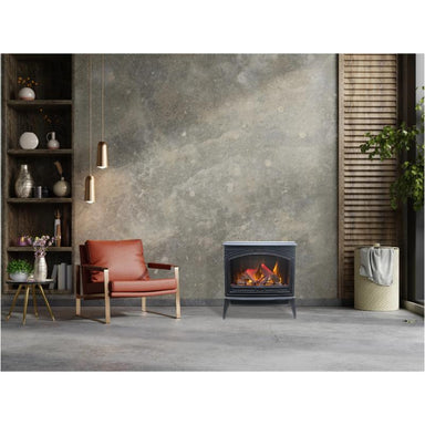 Amantii Cast-Iron Freestanding Fireplace placed in the living area as a beautiful centerpiece