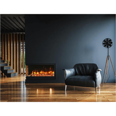 Amantii Tru View Slim Smart Electric Fireplace beautifully placed at the corner walls