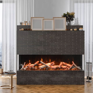 Amantii Tru View XL Deep 3-Sided Smart Electric Fireplace Beautiful Installed in A Accent Wall Showcasing its 3-Sided Design