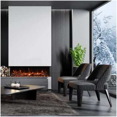 Amantii Tru View XL Deep Electric Fireplace in Black Placed in a White Full Wall as a Centerpiece