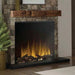 Dimplex Aspire Electric Fireplace with brick surround and brown mantel