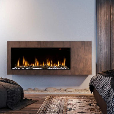 Dimplex IgniteXL Bold Built-In Electric Fireplace in a wooden accent wall