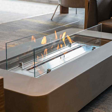 Elementi Sydney Ethanol Fire Table in Space Gray showing its flames