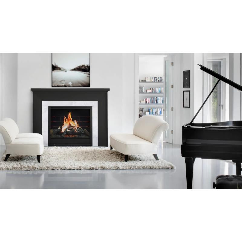 Inception Built-In Electric Fireplace with Halston Front in black and white themed living room