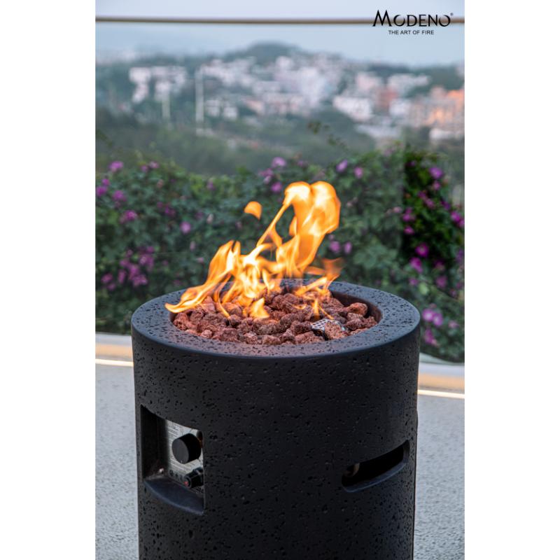 Lava Tube Fire Pit Column in black in the balcony