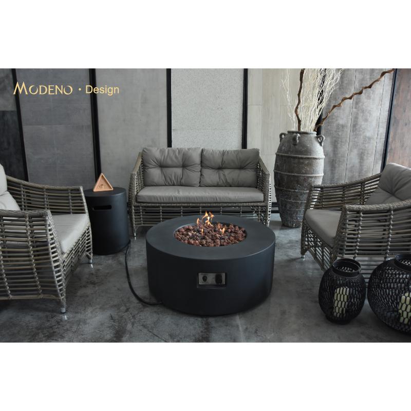 Modeno Venice in black with couches around and tank cover