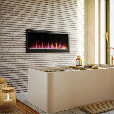 Multi-Fire SL Slim Built-in Electric Fireplace by Dimplex installed in the bathroom to provide cozy