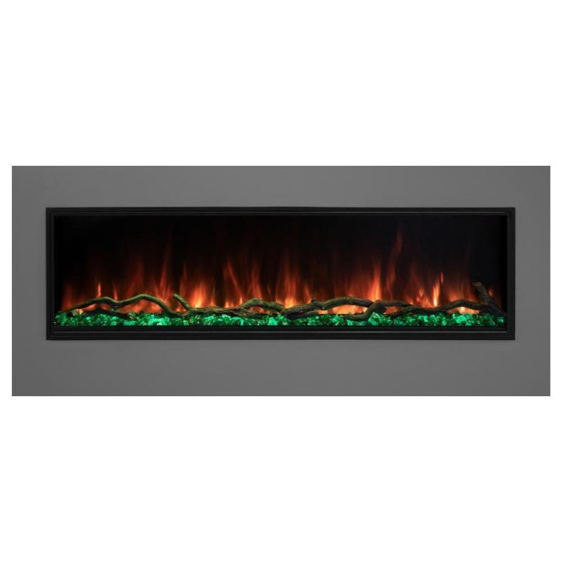 Orange flames and Green Ember on the Modern Flames Landscape Pro Slim 68