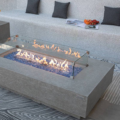 Outdoor placed Positano & Riviera Rectangular Concrete Fire Table by Elementi Plus in Light gray