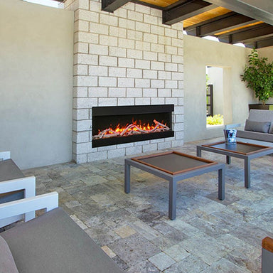 Remii BAY-SLIM Electric Fireplace in outdoor setting
