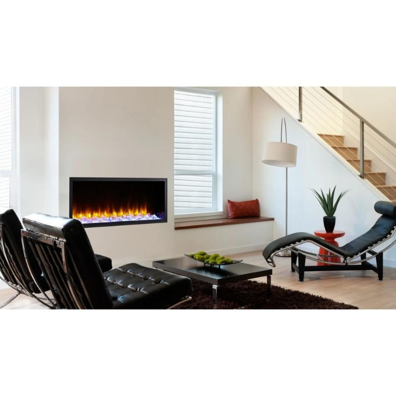 Scion Built-In Electric Fireplace by SimpliFire placed on a white and black themed living room