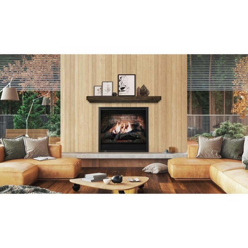 Simplifire Inception Electric Fireplace placed in a wood accent living room