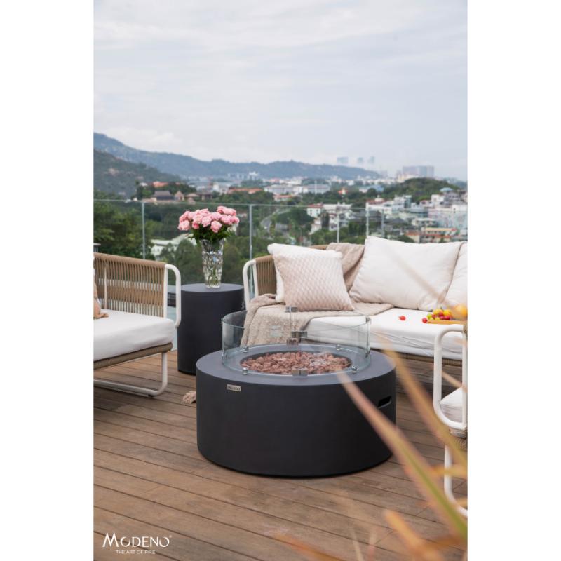 Standby mode on the Venice Fire Pit by Modeno with optional windscreen