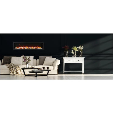 The Amantii Symmetry Smart Electric Fireplace in Black Installed in The Living Room