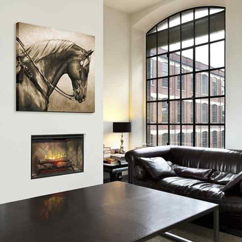 The Dimplex Revillusion 42 looks beautiful mounted on the white wall below the painting