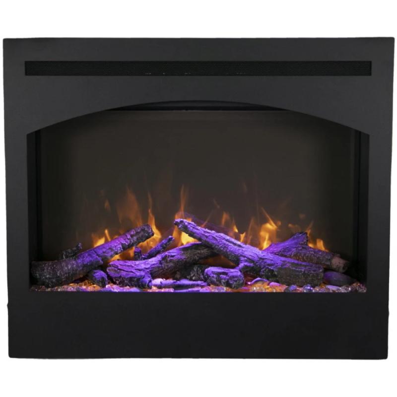 The Zero Clearance Electric Fireplace Showing it search cover in black