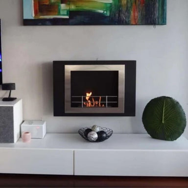The Bio Flame Fiorenzo Wall-Mounted Ethanol Fireplace placed Indoor with Flames