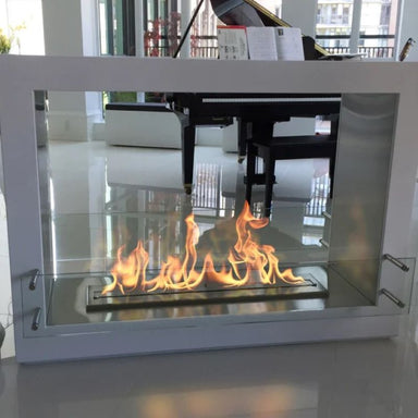 The Bio Flame Rogue 2.0 Double-Sided Free-Standing Ethanol Fireplace in WHITE