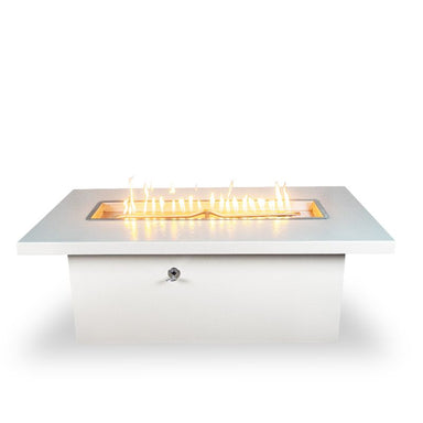 The Outdoor Plus Bella Rectangular Fire Pit in WHITE with FLAMES UP NO BACKGROUND