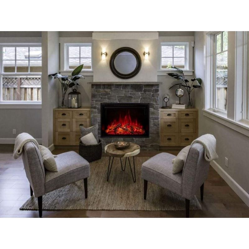 The living area looks nice with the Redstone Electric Fireplace Insert