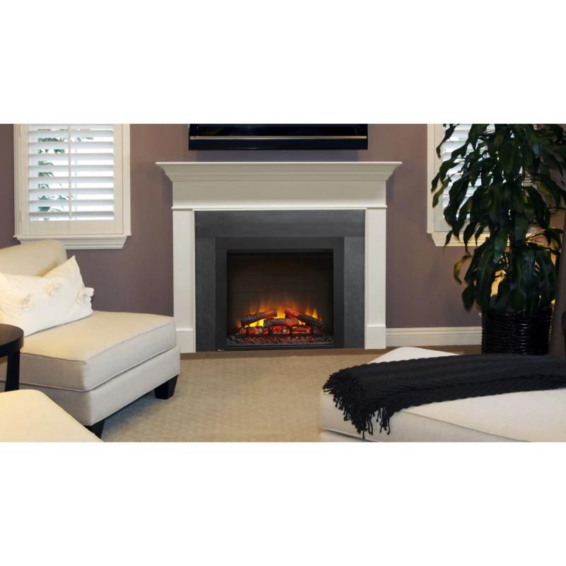 the SimpliFire Built-In Electric Fireplace looks amazing in this modern elegant living room