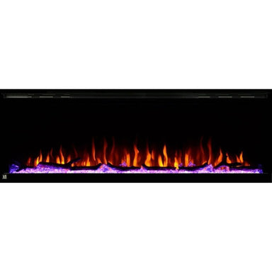 Touchstone Sideline Elite Smart Electric Fireplace 60-Inch with orange flames and violet ember bed